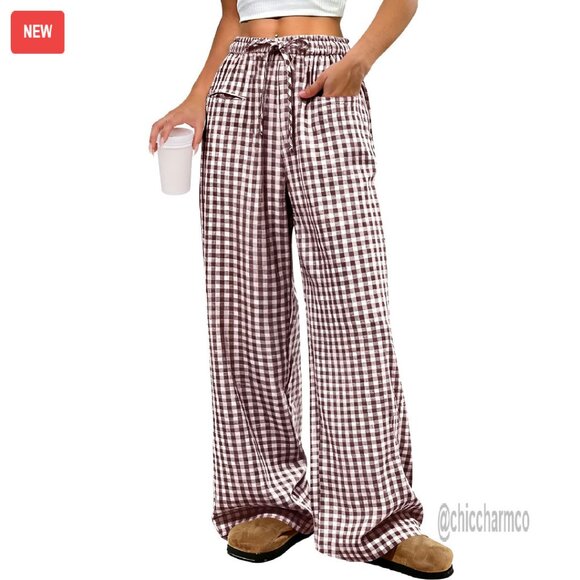 Pants - Wide Leg Lounge Pants with Pockets Drawstring Waist 100% Rayon